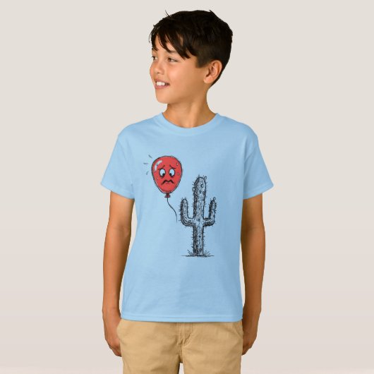 Funny Red Balloon Floating Near Prickly Cactus Tシャツ (正面フル)