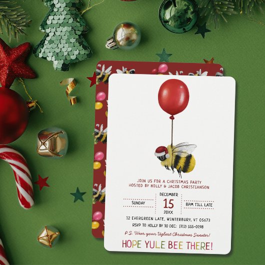 Funny Red Bee Themed Balloon Christmas Party 招待状