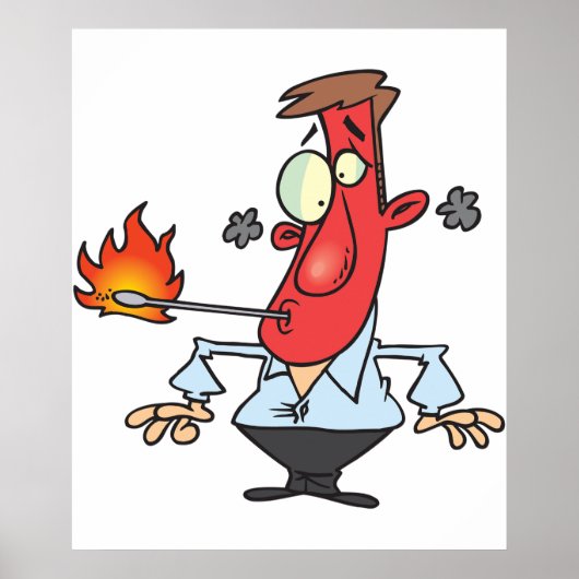 Funny Red Face Man with Thermometer Fever ポスター (正面)