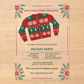 Funny Red Green Ugly Christmas Sweater Party アクリル招待状 (正面)