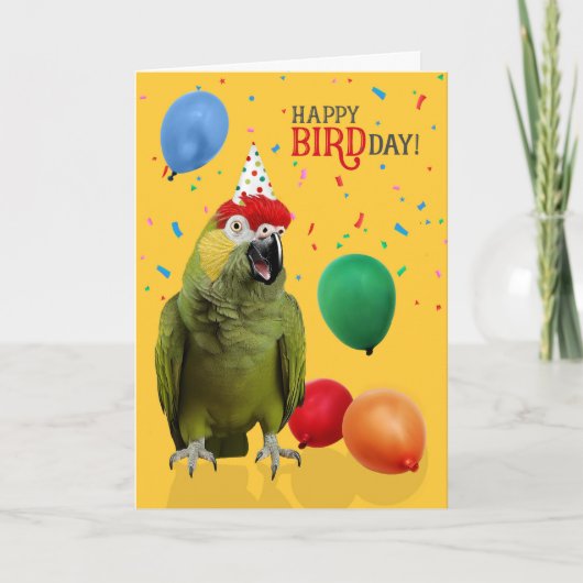 Funny Red Headed Amazon Parrot Birthday Humor カード (正面)
