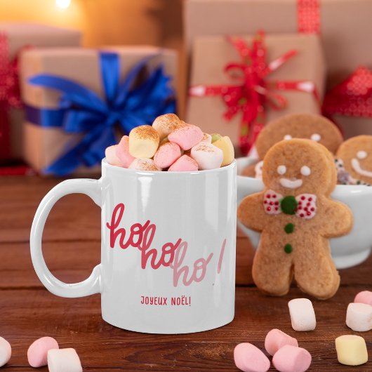 Funny Red Pink Hohoho Joyeux Noel Typography マグカップ