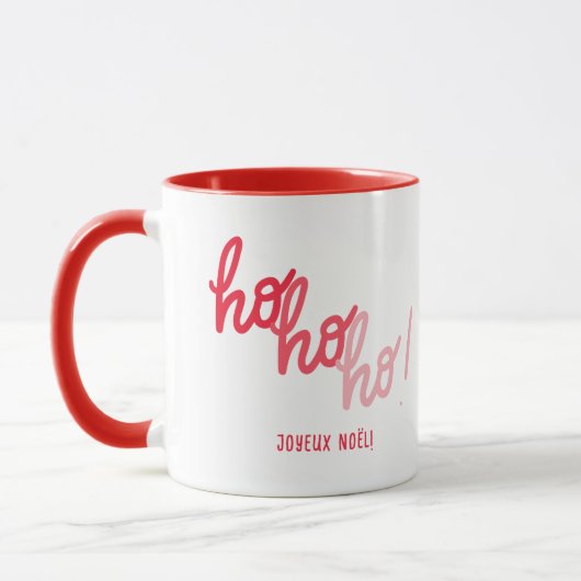 Funny Red Pink Hohoho Joyeux Noel Typography マグカップ (左)