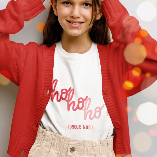 Funny Red Pink Hohoho Joyeux Noel Typography Tシャツ