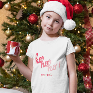 Funny Red Pink Hohoho Joyeux Noel Typography Tシャツ