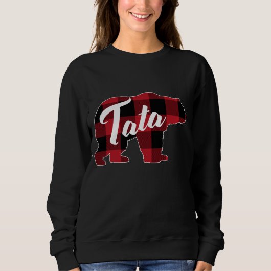 Funny Red Plaid Buffalo Bear Apparel, Fun Tata Paj スウェットシャツ (正面)