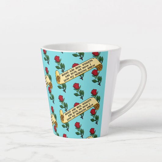 Funny Red Roses Are Red Coffee Poem Ribbon Pattern カフェラテマグ (右)