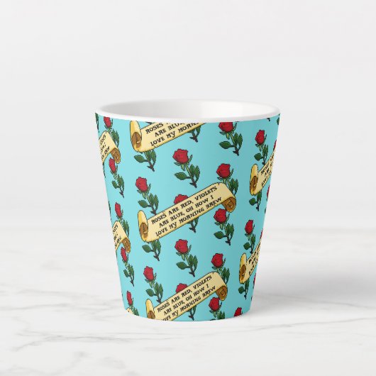 Funny Red Roses Are Red Coffee Poem Ribbon Pattern カフェラテマグ (正面)