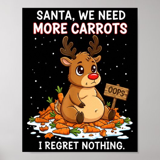 Funny Reindeer Carrot Hoarder Christmas Design  ポスター (正面)