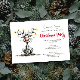 Funny Reindeer Cartoon Holiday Party Invitation 招待状