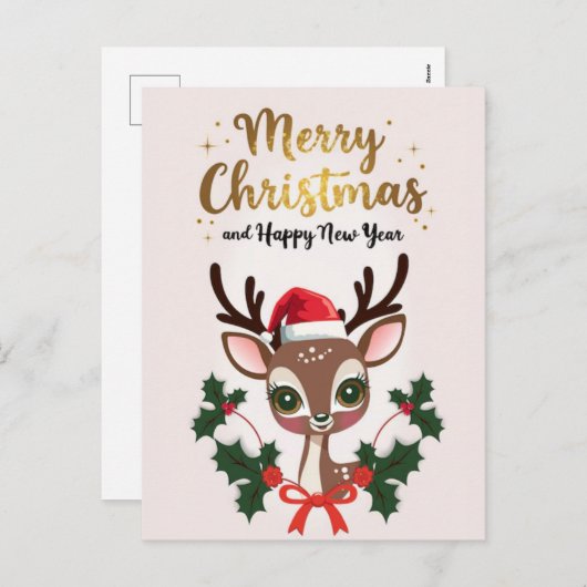 Funny Reindeer Christmas Greeting Cards, 2025 シーズンポストカード (正面/裏面)