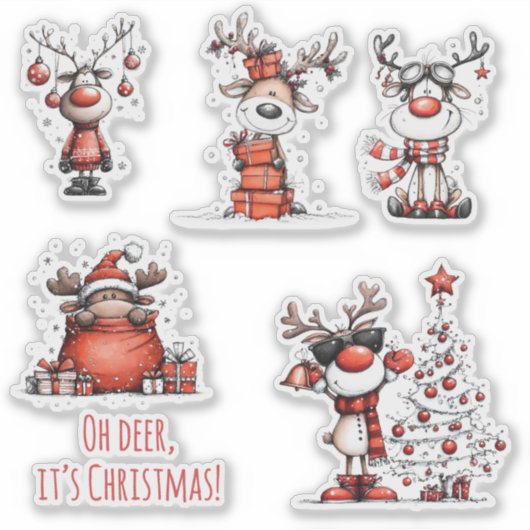 Funny Reindeer Christmas Stickers – Oh Deer! シール (正面)