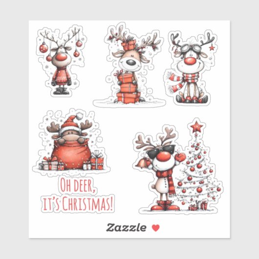 Funny Reindeer Christmas Stickers – Oh Deer! シール (シート)