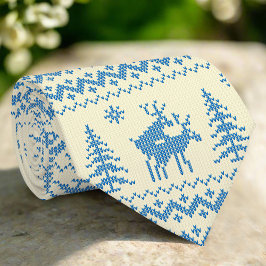 Funny Reindeer Christmas Tree Snow Blue Pattern ネクタイ