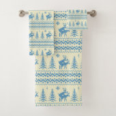 Funny Reindeer Christmas Tree Snow Blue Pattern バスタオルセット (インサイチュ)