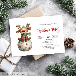 Funny Reindeer festive watercolor holiday invites 招待状