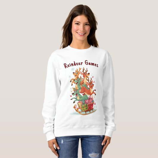 Funny Reindeer Games Christmas Hoodie スウェットシャツ (正面フル)