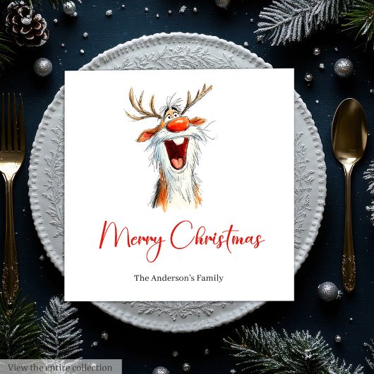 Funny Reindeer Holiday Festive Cocktail Napkins スタンダードランチョンナプキン