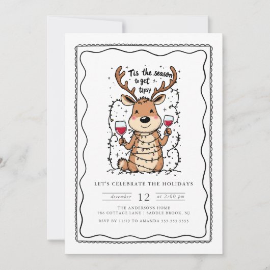 Funny Reindeer Holiday Party Invitation 招待状 (正面)