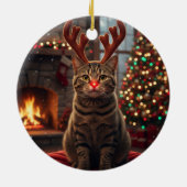 Funny Reindeer Kitty Rudolph Cat Christmas セラミックオーナメント (裏面)