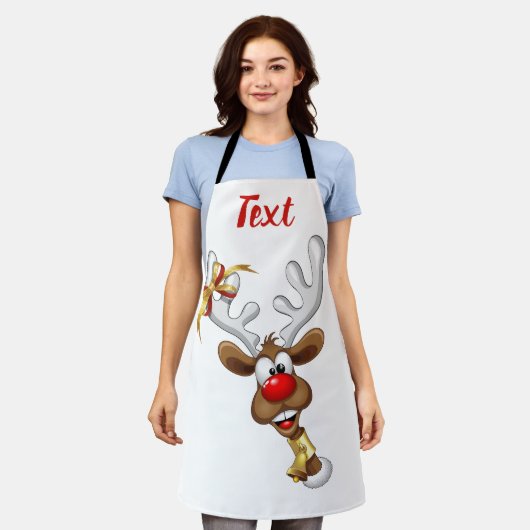 Funny Reindeer Peeking Christmas Meme  エプロン (着用した状態)