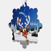 Funny Reindeer Peeking Christmas Meme  オーナメントカード (左)