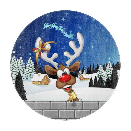 Funny Reindeer Peeking Christmas Meme  カッティングボード (正面)