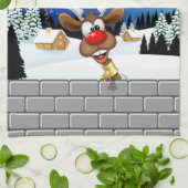 Funny Reindeer Peeking Christmas Meme  キッチンタオル (折り畳み)