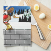 Funny Reindeer Peeking Christmas Meme  キッチンタオル (四つ折り)