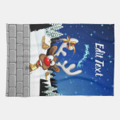 Funny Reindeer Peeking Christmas Meme  キッチンタオル (横)