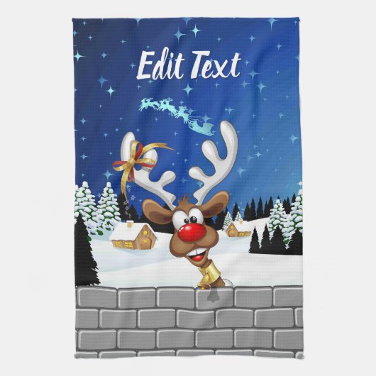 Funny Reindeer Peeking Christmas Meme  キッチンタオル (縦)