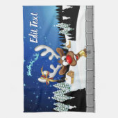 Funny Reindeer Peeking Christmas Meme  キッチンタオル (縦)