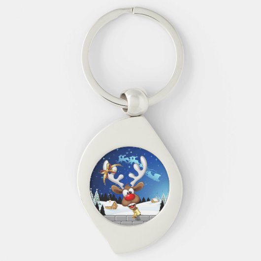 Funny Reindeer Peeking Christmas Meme  キーホルダー (正面)