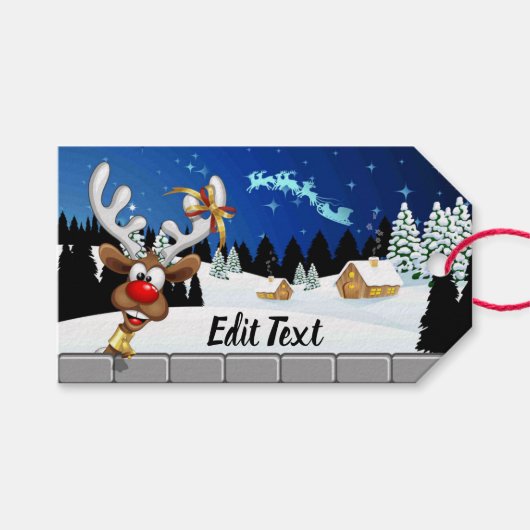 Funny Reindeer Peeking Christmas Meme  ギフトタグ (正面(横))