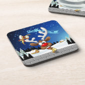 Funny Reindeer Peeking Christmas Meme  コースター (左側)