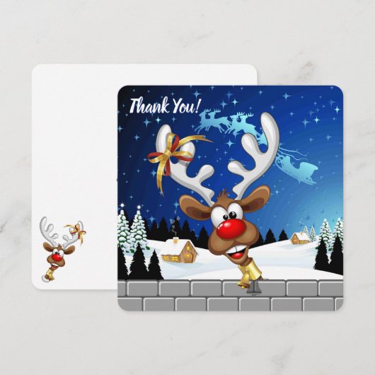 Funny Reindeer Peeking Christmas Meme  サンキューカード (正面/裏面)