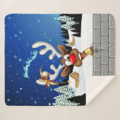 Funny Reindeer Peeking Christmas Meme  シェルパブランケット (正面(横))