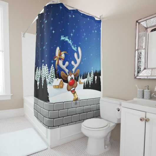 Funny Reindeer Peeking Christmas Meme  シャワーカーテン (インサイチュ)