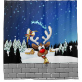 Funny Reindeer Peeking Christmas Meme  シャワーカーテン (正面)