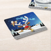 Funny Reindeer Peeking Christmas Meme  スクエアペーパーコースター (アングル)