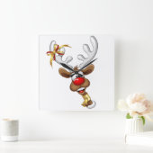 Funny Reindeer Peeking Christmas Meme  スクエア壁時計 (ホーム)