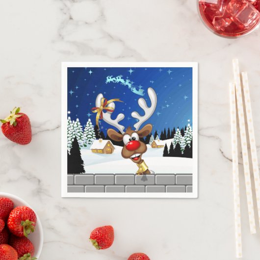 Funny Reindeer Peeking Christmas Meme  スタンダードカクテルナプキン (インサイチュ)