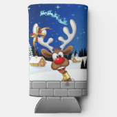 Funny Reindeer Peeking Christmas Meme  スリム缶クーラー (裏面)