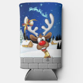 Funny Reindeer Peeking Christmas Meme  スリム缶クーラー (正面)