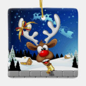 Funny Reindeer Peeking Christmas Meme  セラミックオーナメント (正面)