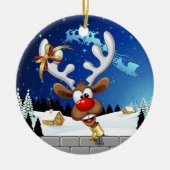 Funny Reindeer Peeking Christmas Meme  セラミックオーナメント (正面)