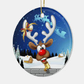 Funny Reindeer Peeking Christmas Meme  セラミックオーナメント (左)