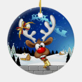 Funny Reindeer Peeking Christmas Meme  セラミックオーナメント (裏面)