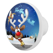 Funny Reindeer Peeking Christmas Meme  セラミックノブ (右)