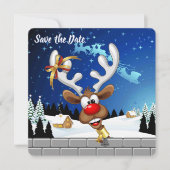 Funny Reindeer Peeking Christmas Meme  セーブザデート (正面)